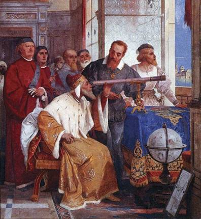 Galileo Demonstrates the Telescope to Doge of Venice, 1609, 25 august,  by Guiseppe Bertini (1825-1898) Villa Andrea Ponti